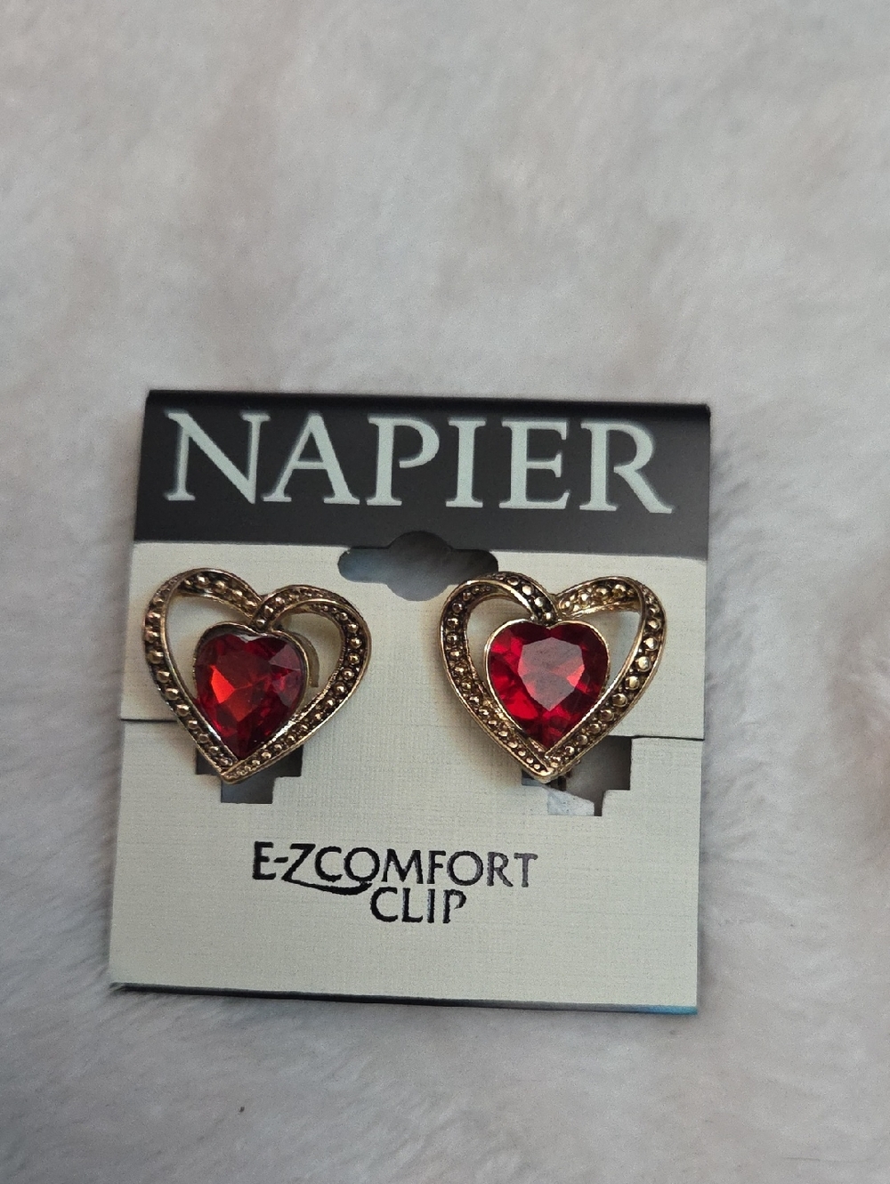 Napier Gold-Tone Heart Earrings with Red Stones